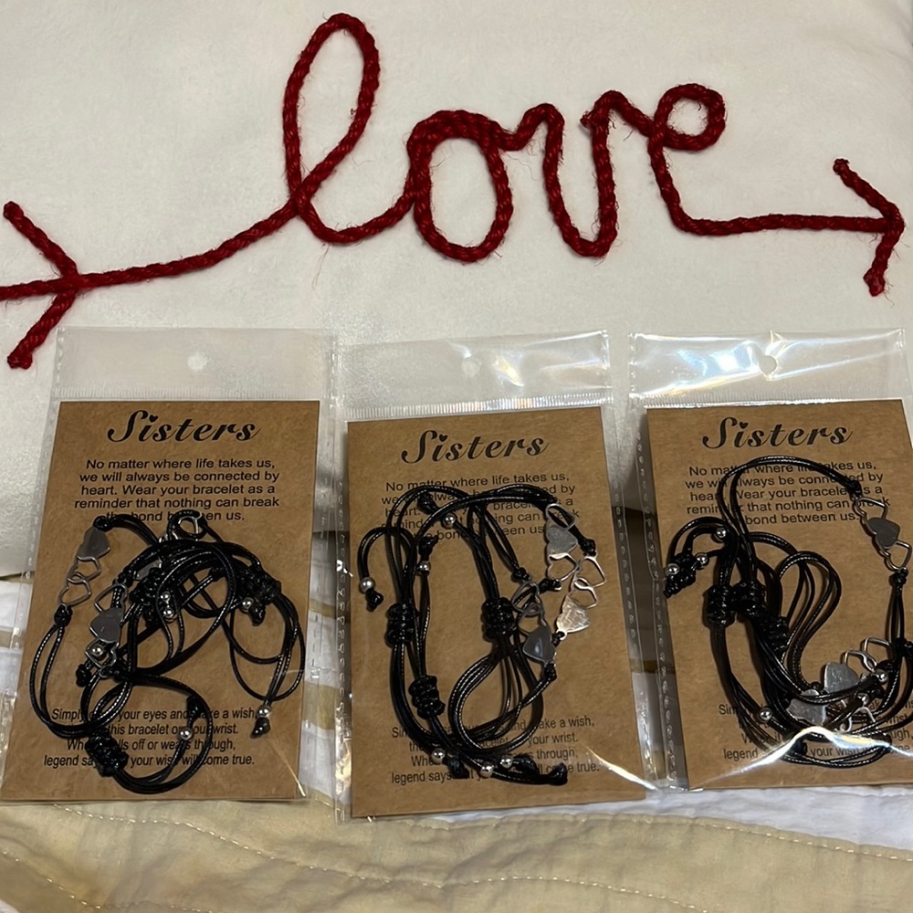 Bracelets 3 per pack. Three hearts in each. One solid heart 3 open hearts.